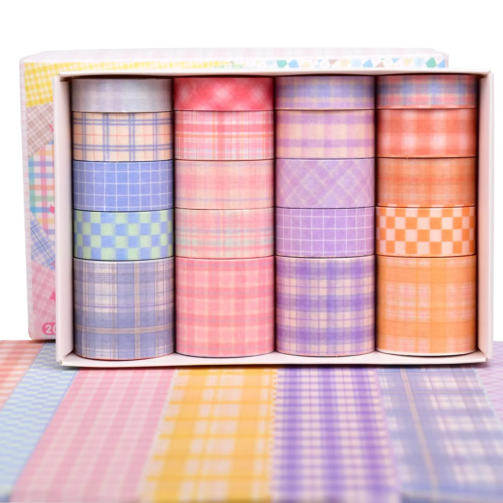 20 Rolls Boxed Lattice Decorative Washi Tape, Kawaii DIY Scrapbooking Sticker Set, for Phone Case Laptop Keyboard Sticker