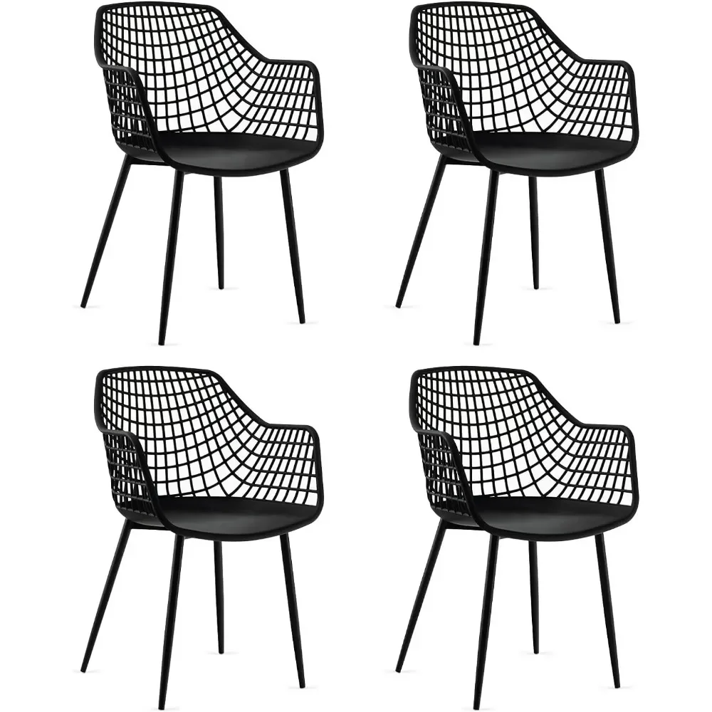 

%a Modern Dining Chairs Set of 4 - Black Arm Chair with 15" High Backrest, Powder-Coated Metal Legs, Anti-slip Foot Pads