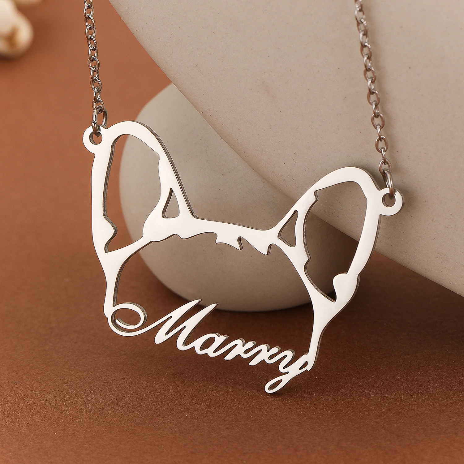 QIAMNI Unique Stainless Steel Fashion French Bulldog Pendant Custom Name Chain Necklace Pet Dog Animal Jewelry Gift Decorations﻿