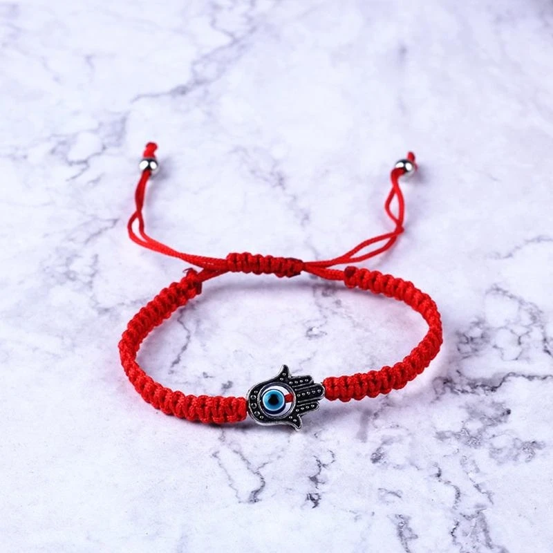 F2TD Handmade Braided Red String Bracelets Fatima Hand Amulet Good Luck Red Rope Bracelet Bangles Gift for Male Female