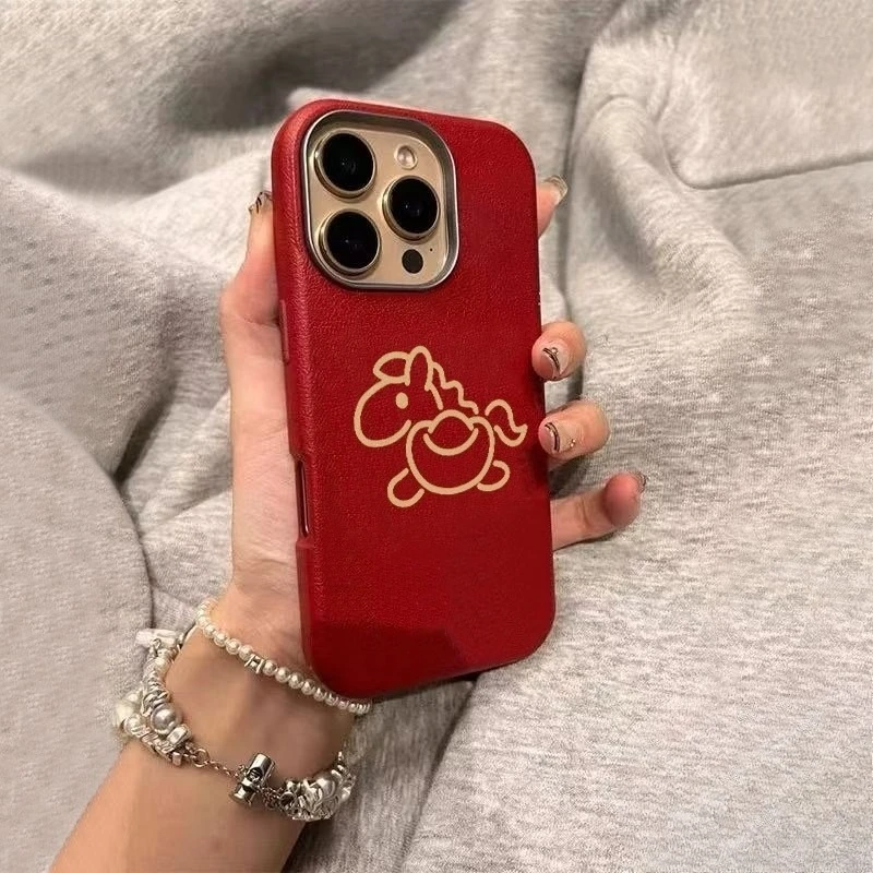 

New Year of Horse Phone Case For iPhone 8 7 6 6s Plus SE 2022 2020 XR XS Max X PU Leather Cute Pony Cartoon Soft Cover