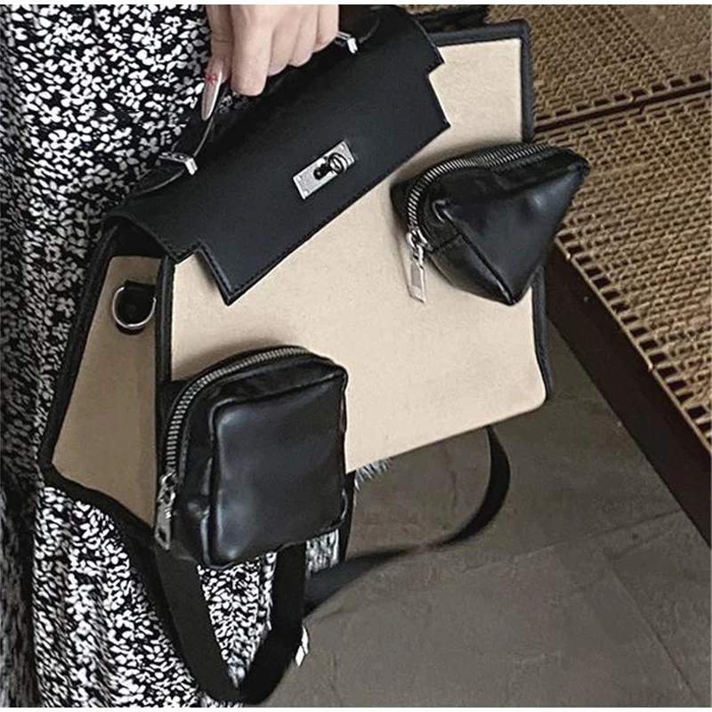 Korean Style Contrast Color Women\'s Shoulder Bag Large Capacity Travel Backpack Fashion Messenger Bag Multifunctional Handbag