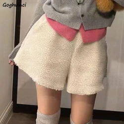 Warm Shorts Women Solid Lambswool Soft Autumn Winter Students Clothing 4 Colors New Fashion Drawstring Streetwear Lovely Chic