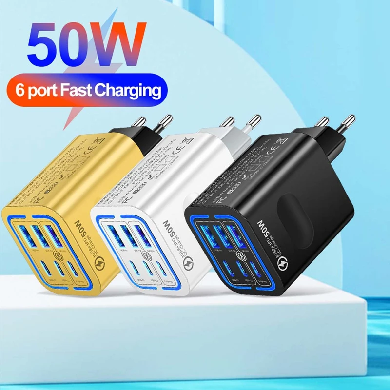 

6-in-1 Fast Charging Charger Multi-interface Fast Charging Mobile Phone PD30W Charging Head Type-c PD Port for Xiaomi iPhone NEW