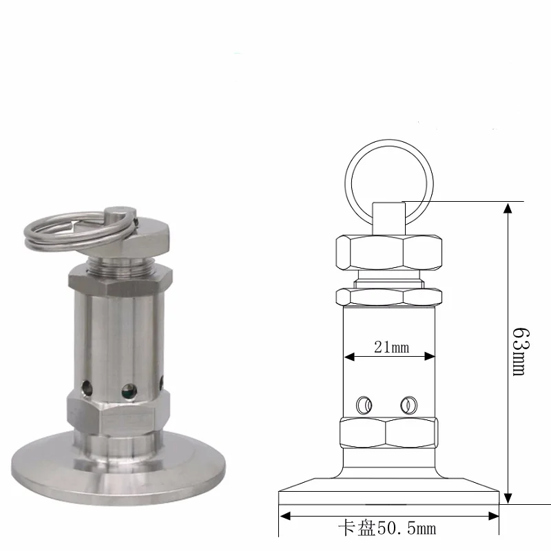 صمام لولبي Clamp OD50.5mm Exhaust Valve SS304 Fermentation Tank Manual Clamp Spring Automatic Pressure Relief Valve Safety Valve الماء والبخار — تفصيل 1