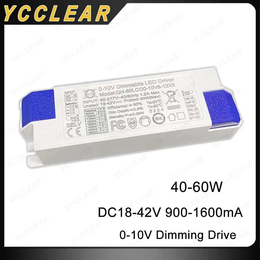 40W42W45W48W50W56W60W LED Driver 0-10V Dimmable DC 18-42V 900mA 1200mA 1500mA Lighting Transformers For DIY 40-60W Power Supply