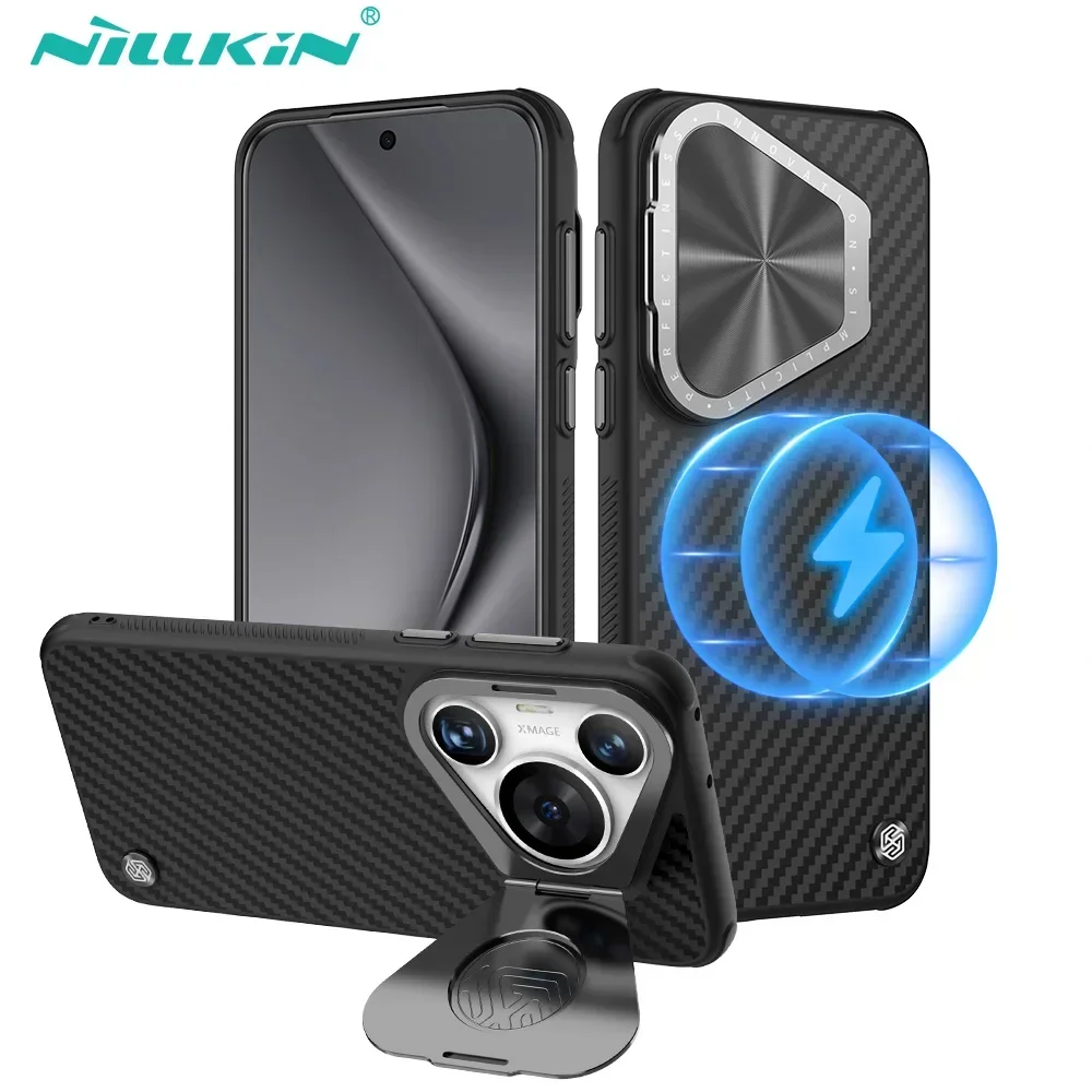 NILLKIN Magsafe Aramid Fiber Case For Huawei Pura 70 Pro+ With Lens Kickstand Back Cover For Huawei Pura 70 Ultra Magnetic Case