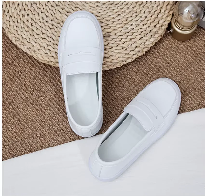 solid simple design style flat shoes 2024 new women shoes high quality white shoes