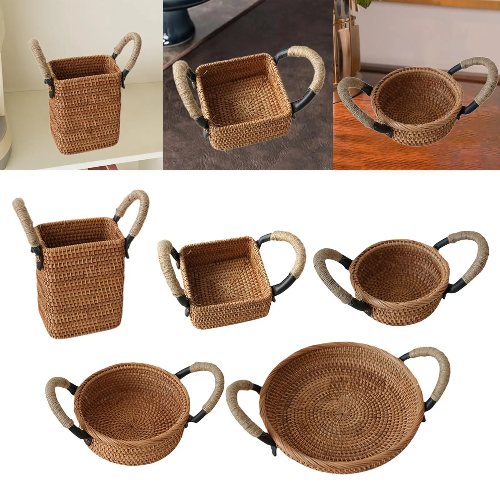 Panier en rotin créatif et portable, plateau de service rustique, assiette à nourriture, panier à pain tressé pour salle à manger, fêtes, mariages, cafés