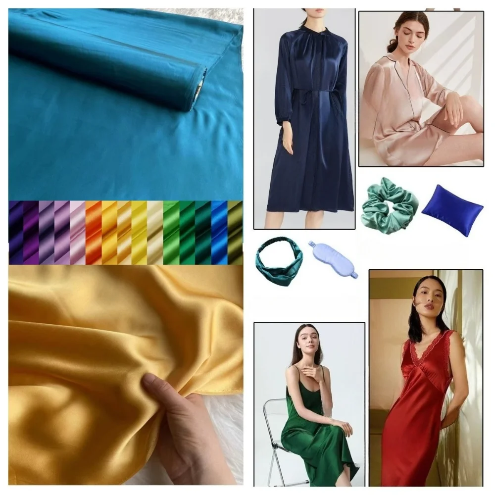 

Solid Color Natural Mulberry Silk Satin Fabric for Soft Smooth Clothing Dress Diy Sewing Fabrics By The Yard Cloth Material