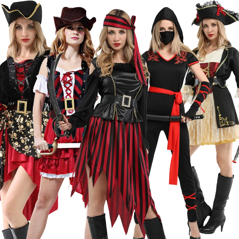 Disfraz de Cosplay para adultos, piratas caribeños con sombrero, tocado, vestido elegante de fiesta de Navidad para mujer, sin arma