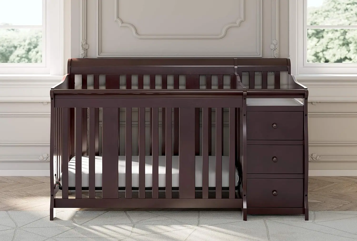 5-in-1 Convertible Crib and Changer (Espresso) Crib and Changing-Table Combo with 3 Drawers, Includes Baby Changing Pad,Converts