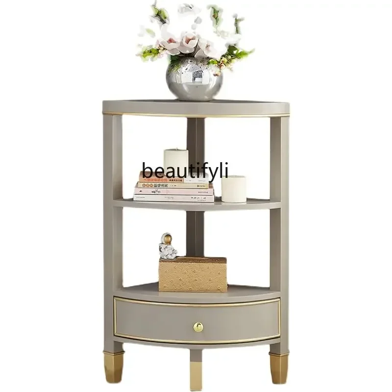 zqHigh Grade Gray Corner Cabinet Shelf Corner Cabinet Bedroom Corner Storage Low Cabinet Gray Triangle Cabinet