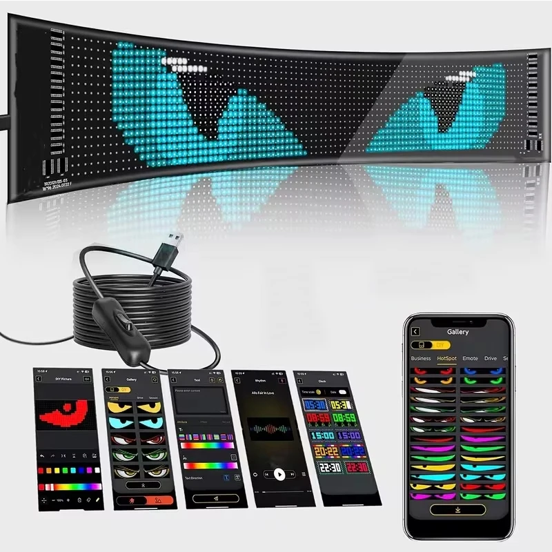 16x192Plus LED Matrix Pixel Panel, Scrolling Bright Advertising LED Signs, Flexible USB 5V LED Car Sign Bluetooth App Control