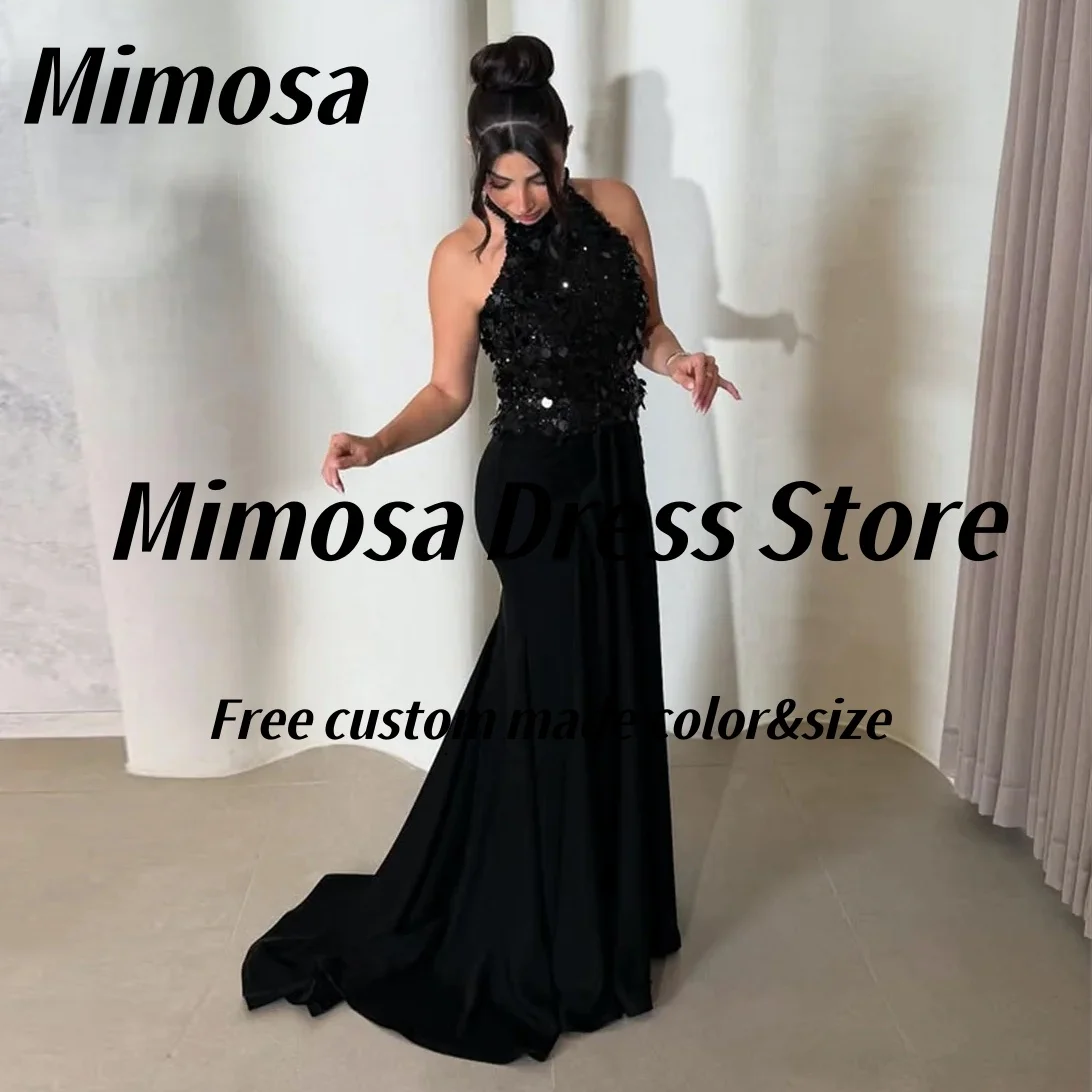 Mimosa Two Pieces Black Prom Dresses 2025 High Collar Sequins Top Evening Gowns Women Wear Special Occasion Dress Customized