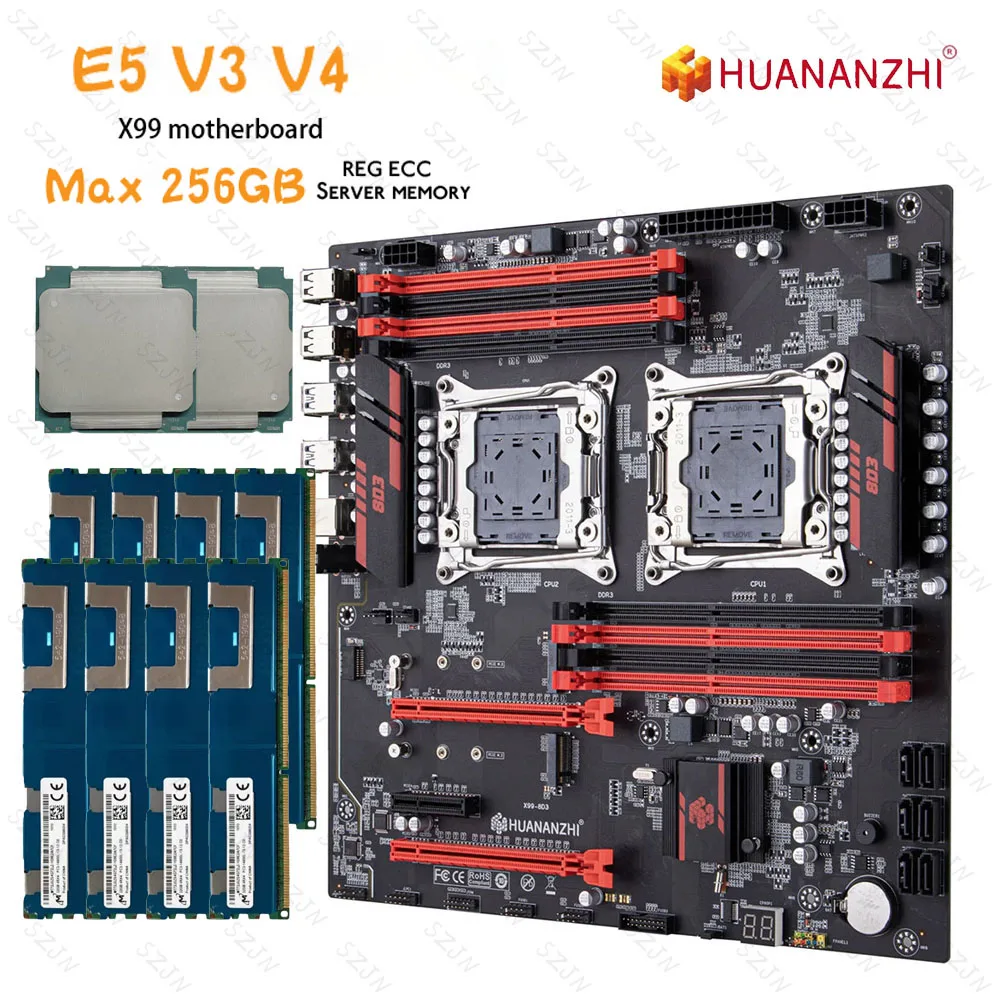مجموعة اللوحة الأم X99 8D3 المزدوجة CPU مع E5 V3 V4 DDR3 Max 256GB 1866MHz تدعم M.2 NVME NGFF USB3.0 Server X99 اللوحة الرئيسية