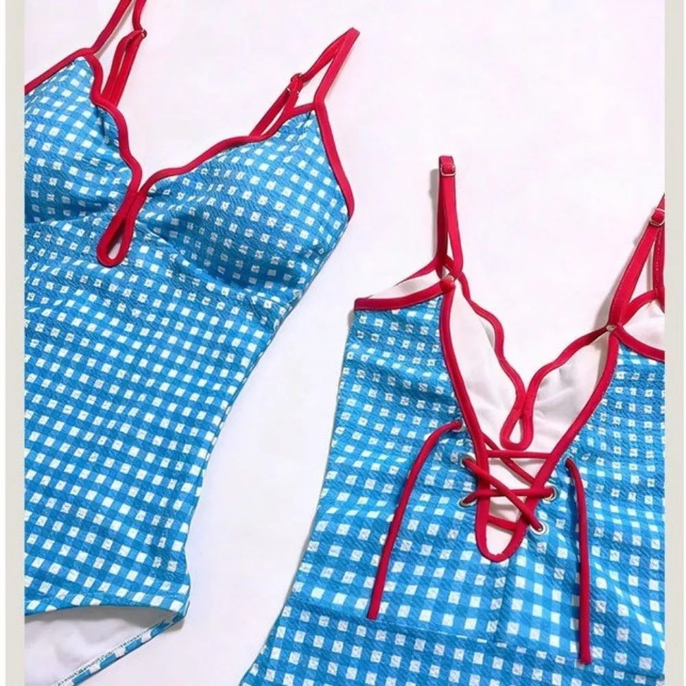 Fashionable Open Back Bodysuit Swimwear Slim Fit Jumpsuit Bikini Set V-neck Sweet Bathing Suit Vacation