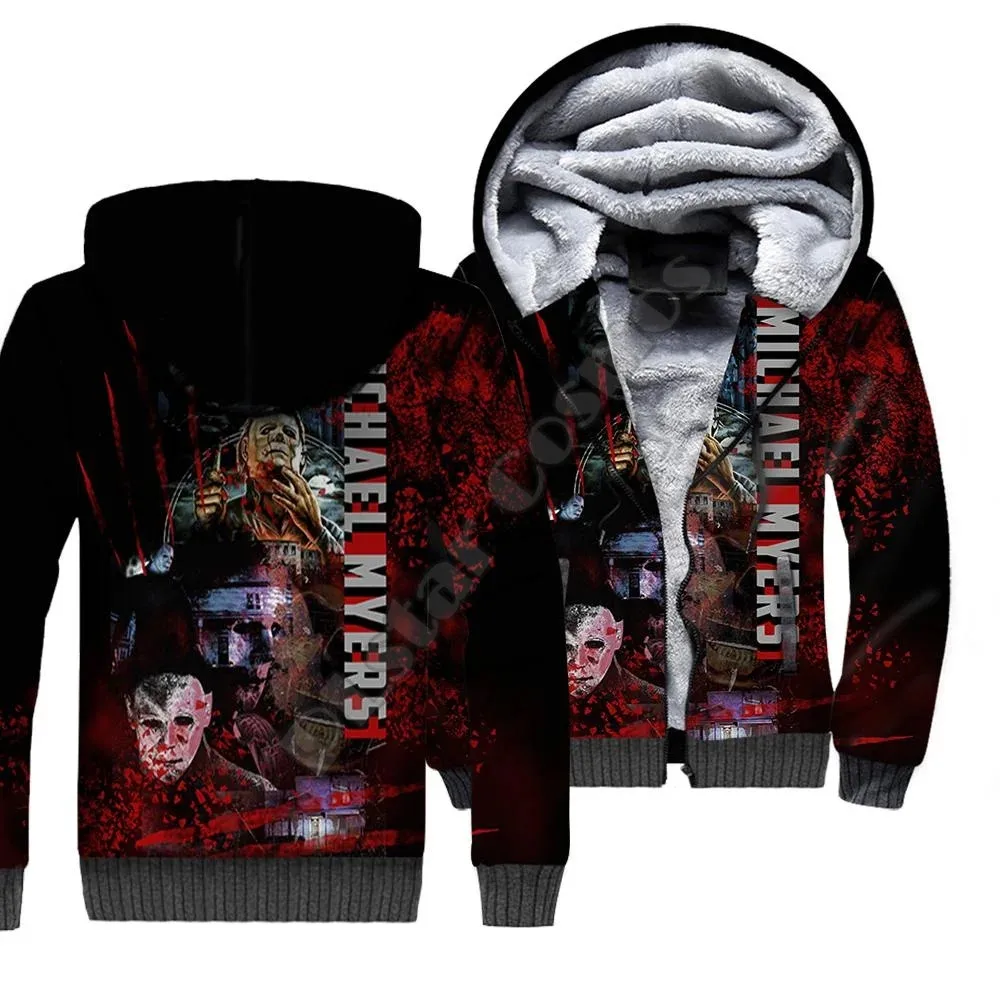 

Men's winter fashion plush hoodie Halloween horror movie 3D printed zipper plush hoodie neutral street casual plush jacket K0003