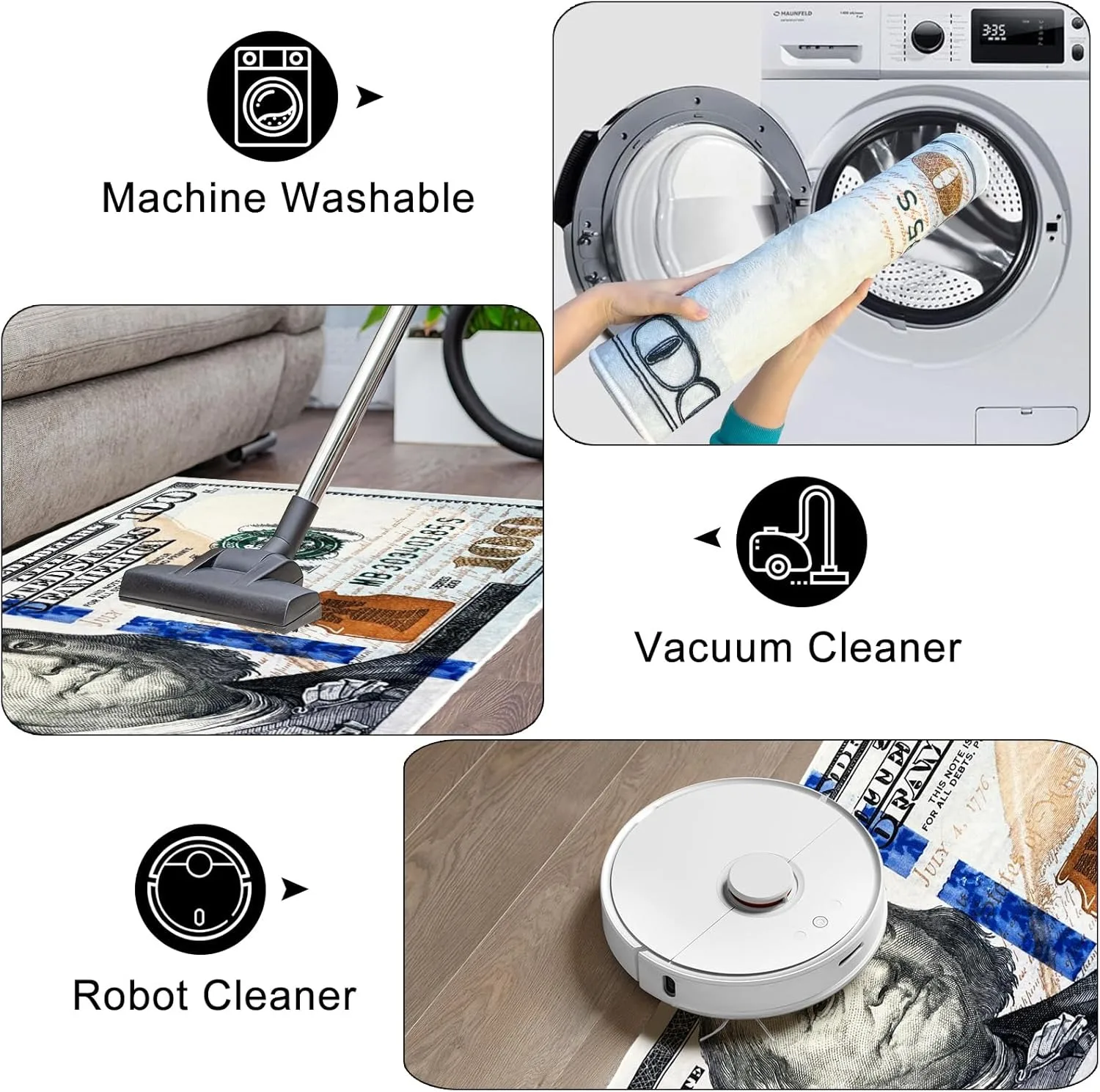 1pcs  100 Bill USA Money Throw Accent Area Rug Large Floor Carpets Mat Non Slip Washable Runner Carpet for Entryway Hallway Laundry Bathroom Kitchen Bedroom Living Room - view 8