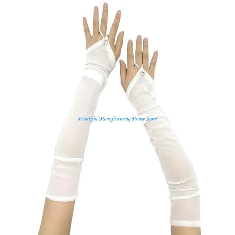 E56A Rhinestones Mesh Arm Gloves Sheer Arm Sleeves Masquerades Party Flapper Props