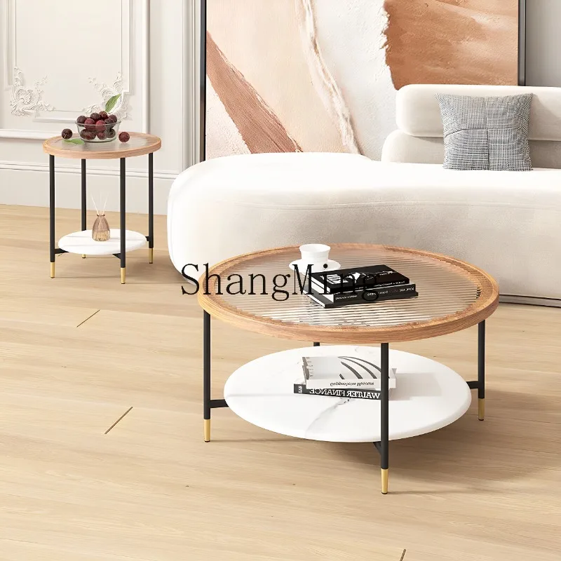 LXY Changhong glass coffee table small apartment living room antique simple modern round coffee table combination