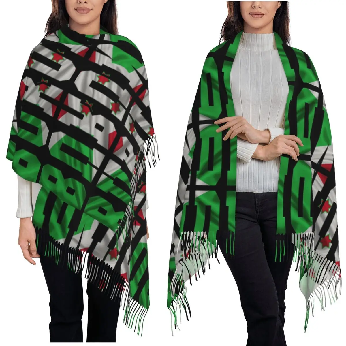 Burundi Country Flag Typography Scarf Tassel Scarves Women Soft Warm Shawls and Wraps Large Fall Winter Shawl Wrap