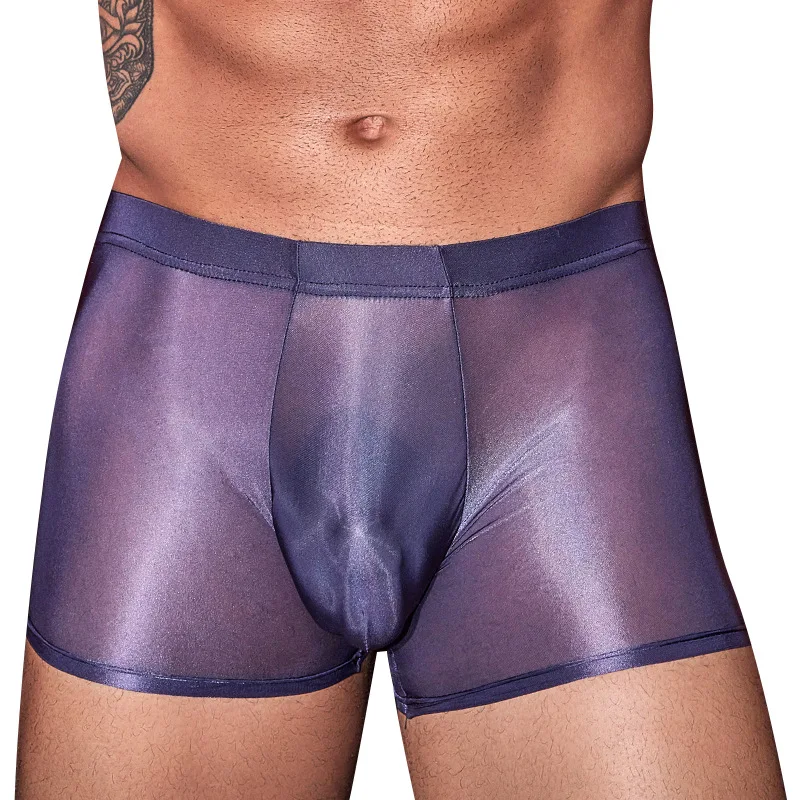 Mens Sexy Panties Silky Smooth Seamless Invisible Boxers Oil Shiny Glossy Transparent Underwear U Convex Pouch Underpants