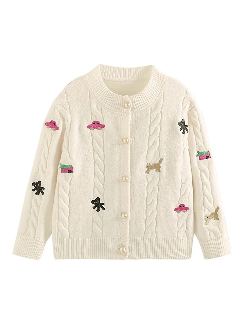 Girls Cute Warm Outerwear Children Cartoon Print Single Breasted Cardigan Kids Spring Comfortable Soft Outerwear 3-10 Years Old