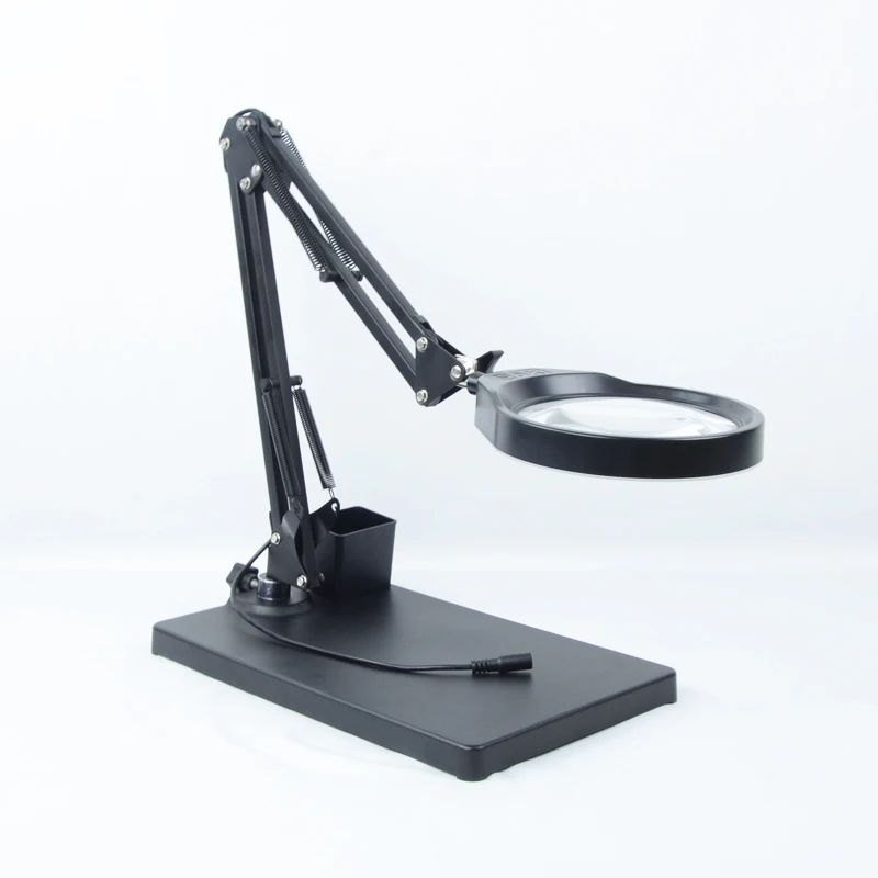 Industrial Magnifying Glass with Light and Stand 3X 5X 8X 10X 10X20X Real Glass Lens 70 LEDs Illuminated Desktop Table Light