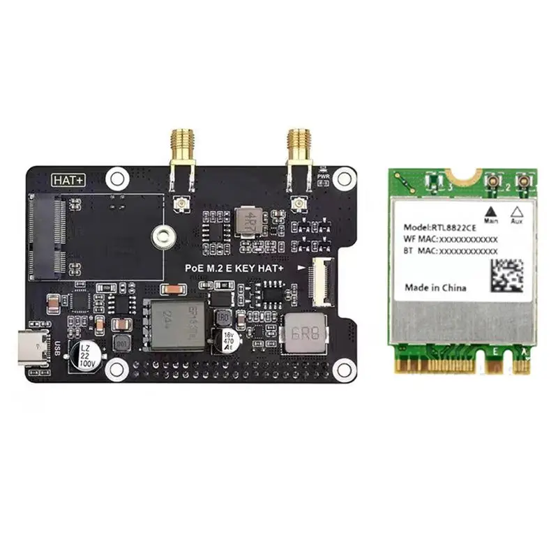 

Y23A-For Raspberry Pi 5 PCIe to M.2 E KEY с платой расширения PoE HAT+ и двухдиапазонной беспроводной сетевой картой RTL8822CE для RPI 5