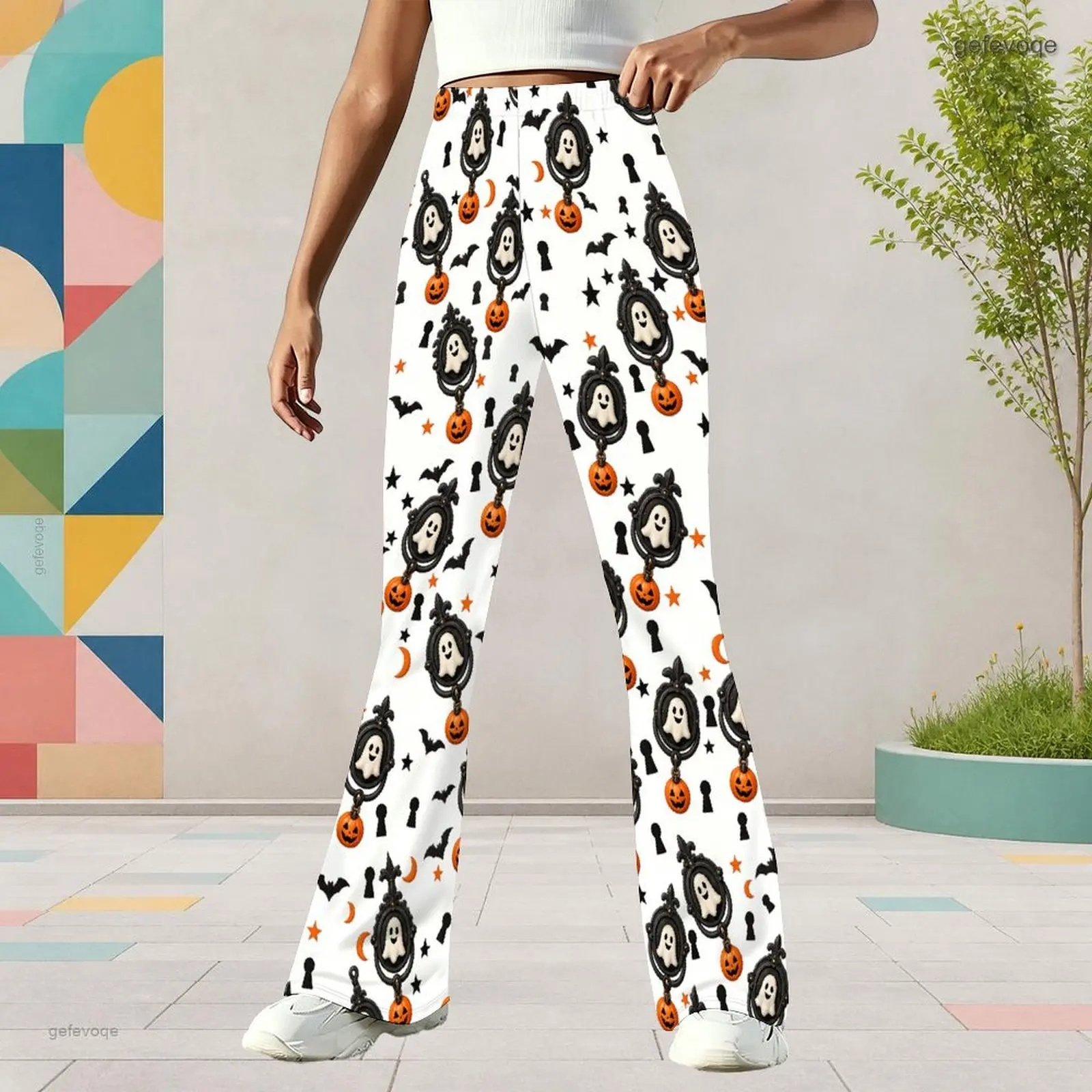 Autumn Graphic Print Girls Flared Pants Vintage Spooky Children Clothing Halloween Party Wear