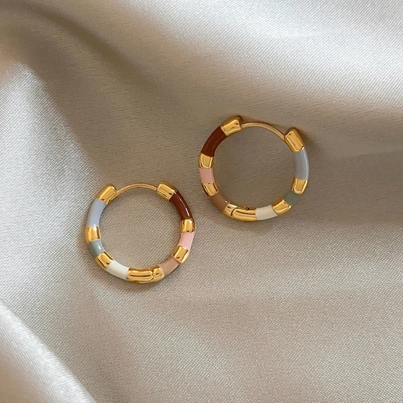 Girls' Colorful Enamel Mini Metal Round Earrings Fashion Jewelry For Daily Wear Women's Party Sexy Sweet Ears Accessories