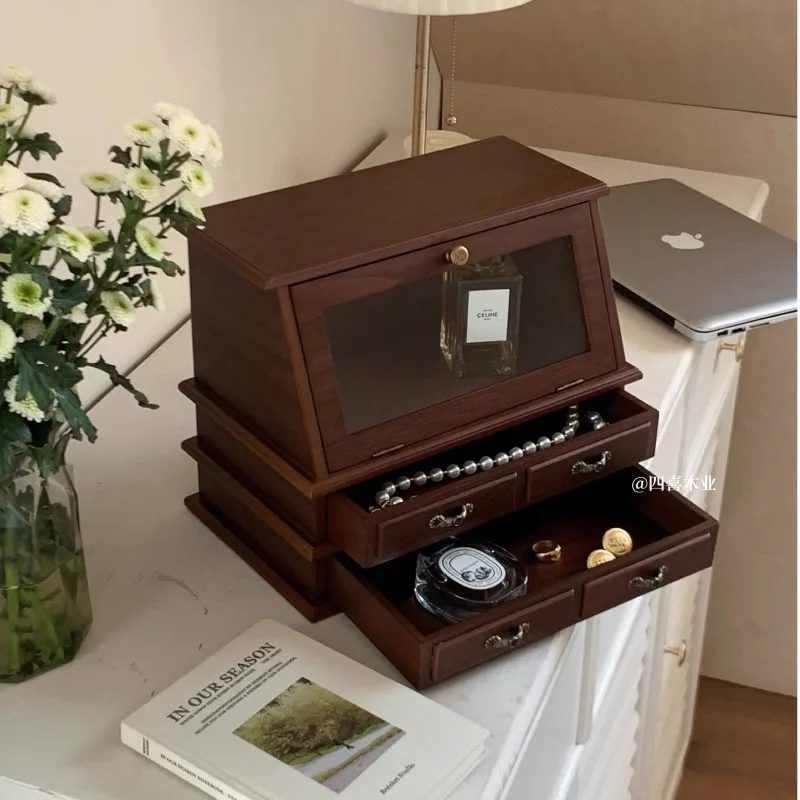 European classical style wooden jewelry box multi-layer large-capacity high-value jewelry box storage cabinet dresser storage