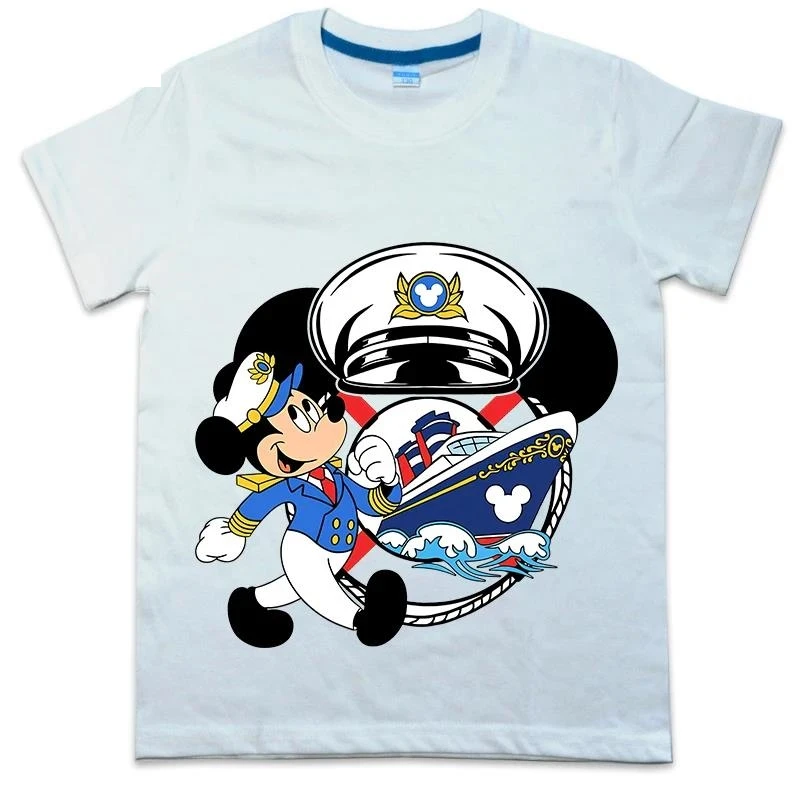 

Disney Captain Mickey Mouse Cruise Line Trip Printed Kids T-shirt Pure Cotton Short Sleeve Cartoon Top for Boys and Girls