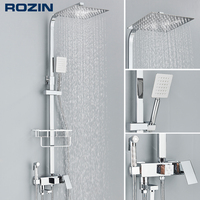 Rainfall Bathroom Shower Faucet Kit With Bidet Wall Mounted Stainless Steel Hot Cold Water Mixer Tap System With Rack,Tub Spout