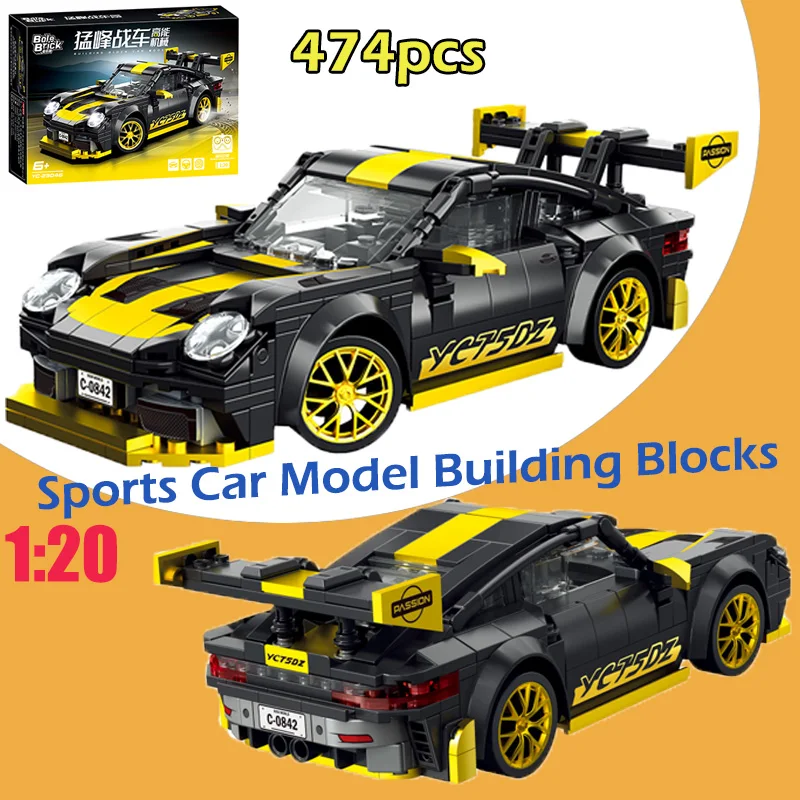 

474pcs 1:20 Remote Control Sports Car Model Building Block MOC Speed Racing Cars Boy Assembly Supercar Vehicle Toys Bricks Gifts