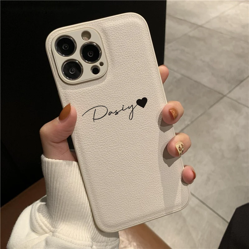 Luxury Leather Personalized Name DIY Case For iPhone 11 12 13 14 15 16 Pro Max Shockproof Customized Desinger Cover 15 Pro Max