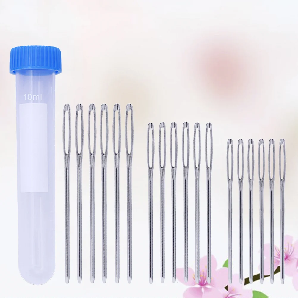 18pcs Large Hole Needles DIY Yarn Knitting Needles Sewing Needles Set with A Storage Barrel(Three Sizes, 6pcs for Each Siz