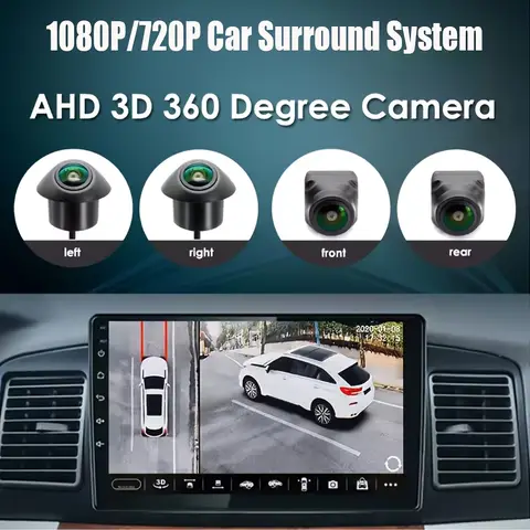360° Panoramic Night Vision Camera Kit- Backup Camera for Android-Based Car Radios Left Right Front Rear 4-way Camera