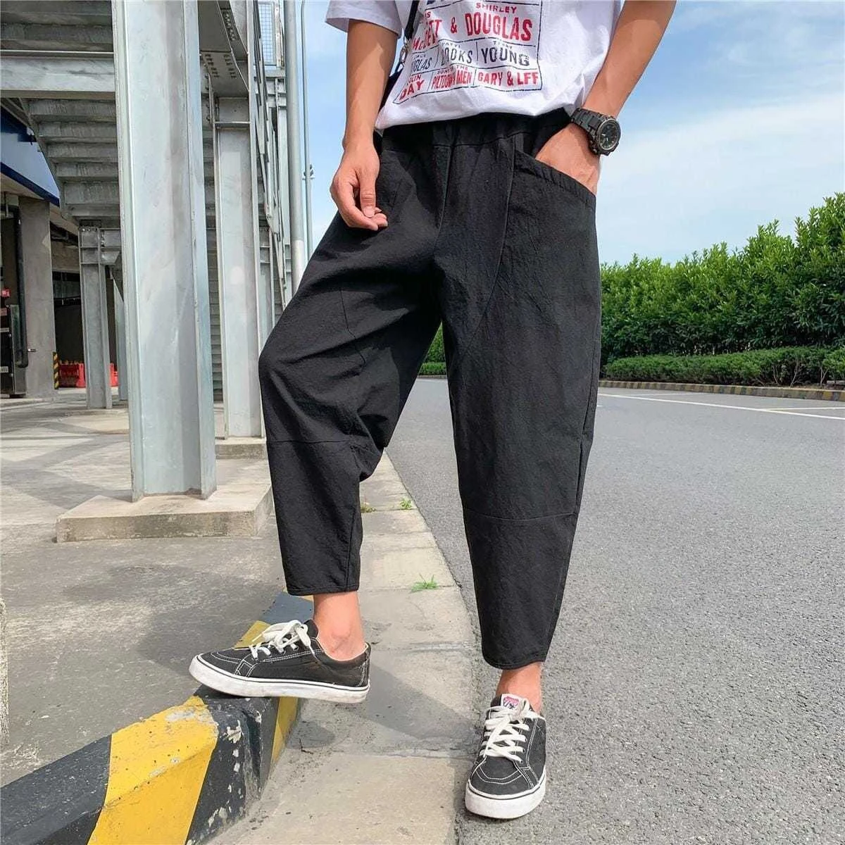 Summer Casual Pants Man Thin New in Low Price Stylish Aesthetic High Quality Fashion 2025 Clothes Polyester Y2k Trousers for Men