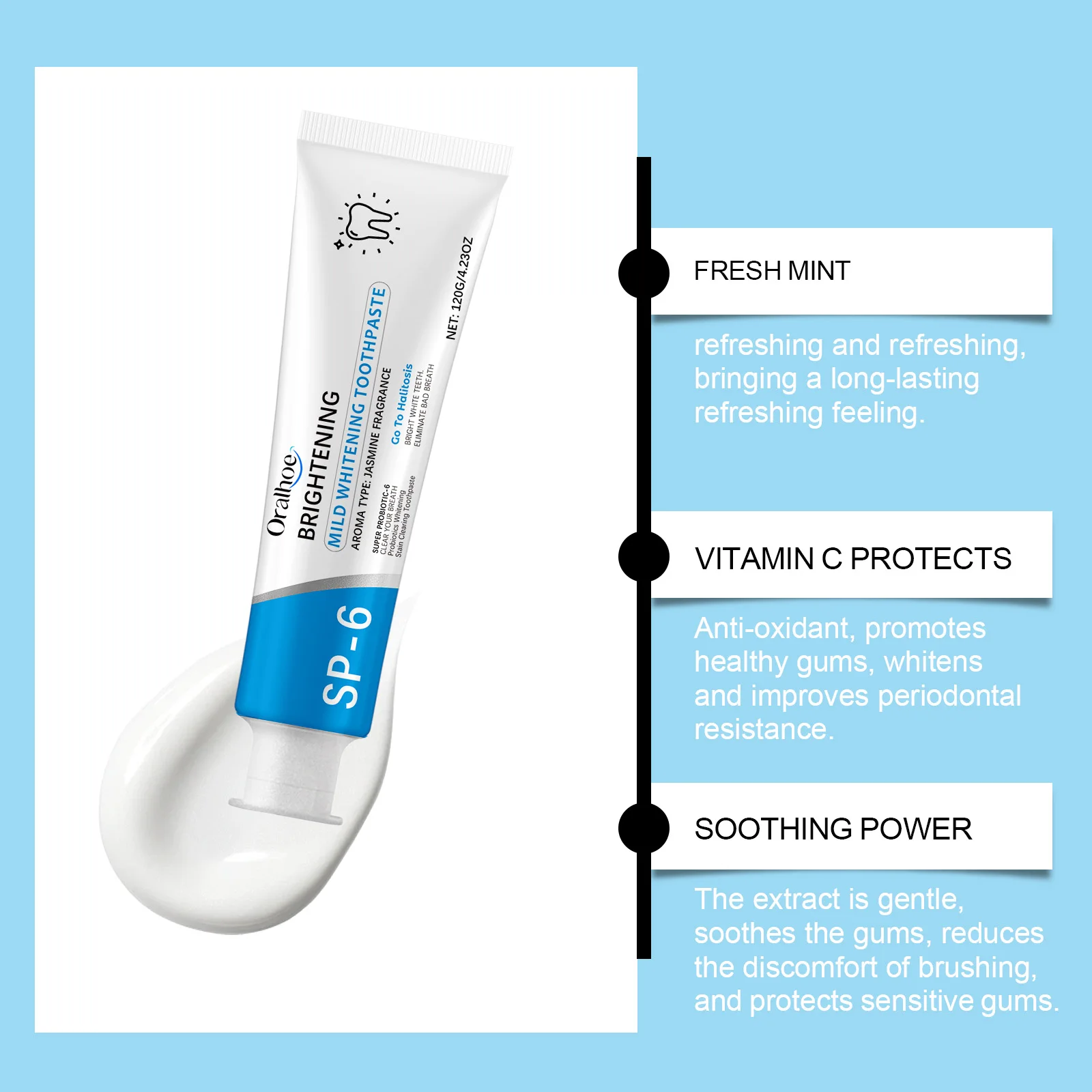 معجون أسنان للتنظيف اللطيف - تقليل البقع الطازجة بالنعناع، وتغذية الأسنان والتحكم في الرائحة لابتسامة واثقة