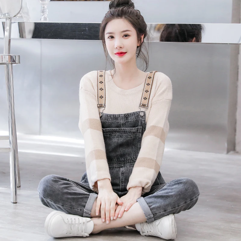 

Модные джинсовые комбинезоны, женские свободные прямые цельные брюки с высокой талией, застежка-молния, хлопковая эластичная ткань, всесезонные