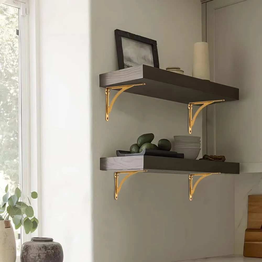 Vintage gepolijst chroom decoratieve wandplankbeugels, 8 inch massief messing, set van 2 voor elegante huisstyling