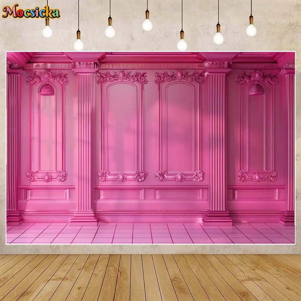 Mocsicka Barbie Pink Backdrop for Photography European Palace Wall Pink Floor Woman Girl Art Photo Background Photo Studio Props