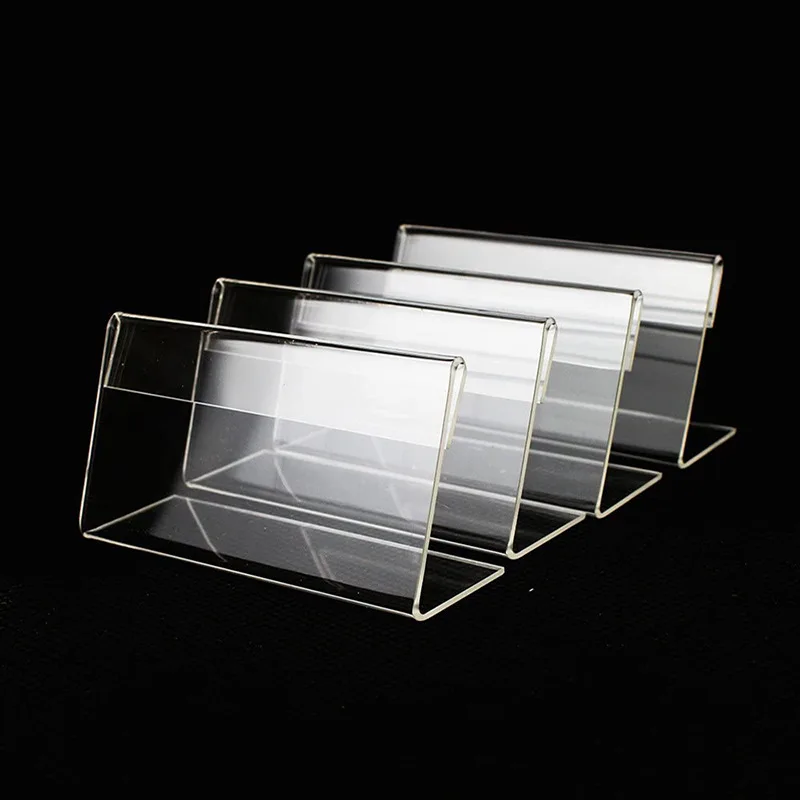 Soporte transparente para tarjetas, soporte para tarjetas con CLip para etiquetas de precio, 10 piezas, forma de L, Mini soporte de Deskstop, 4x2, 7x4cm