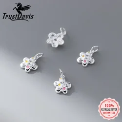 TrustDavis Real 925 Sterling Silver Cute sweet Flower Charm Pendant Handmade DIY Accessories Wholesale DZ1758