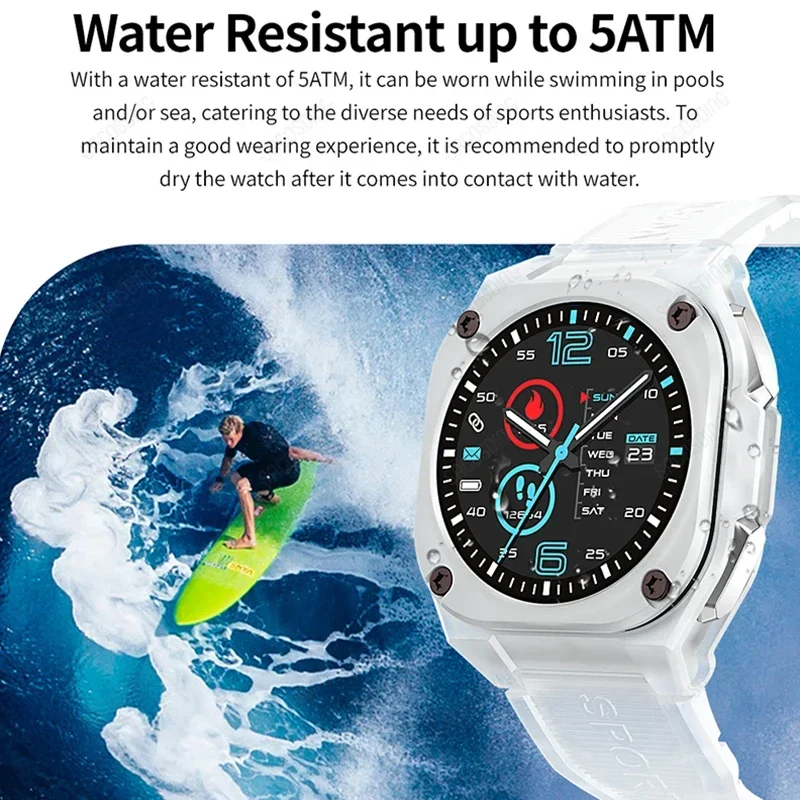 Smartwatch de tela AMOLED para homens e mulheres, sempre exibe smartwatch esportivo, freqüência cardíaca, pulseira de fitness, 5ATM à prova d'água, 2024