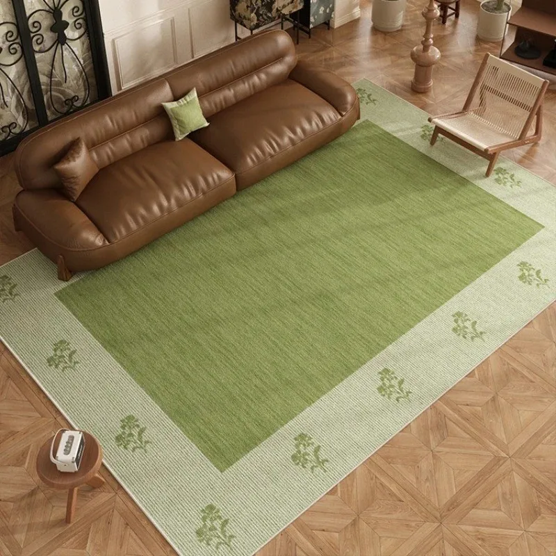 French Retro Green Felt Carpet Bedroom Bedside Soft Floor Mat Non-slip Door Mats Holiday Home Hall Decor 100% Polyester Rugs