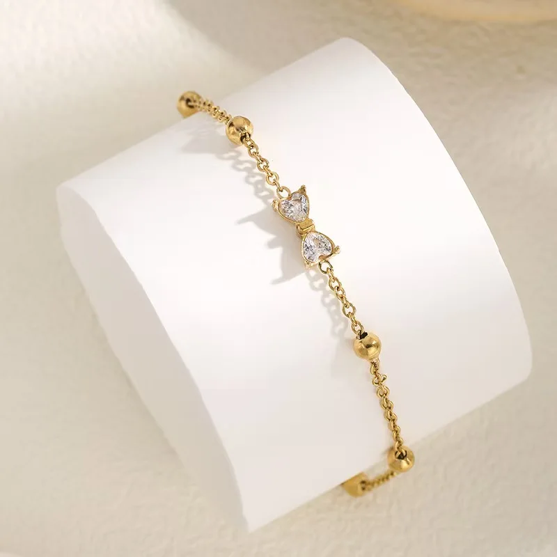 EILIECK 316L Edelstahl Schleifenförmiges Zirkonia Halsketten-Armbänder-Ohrringe-Set für Damen Neuer Trendiger Goldfarbener Wasserdichter Schmuck – Detail 13