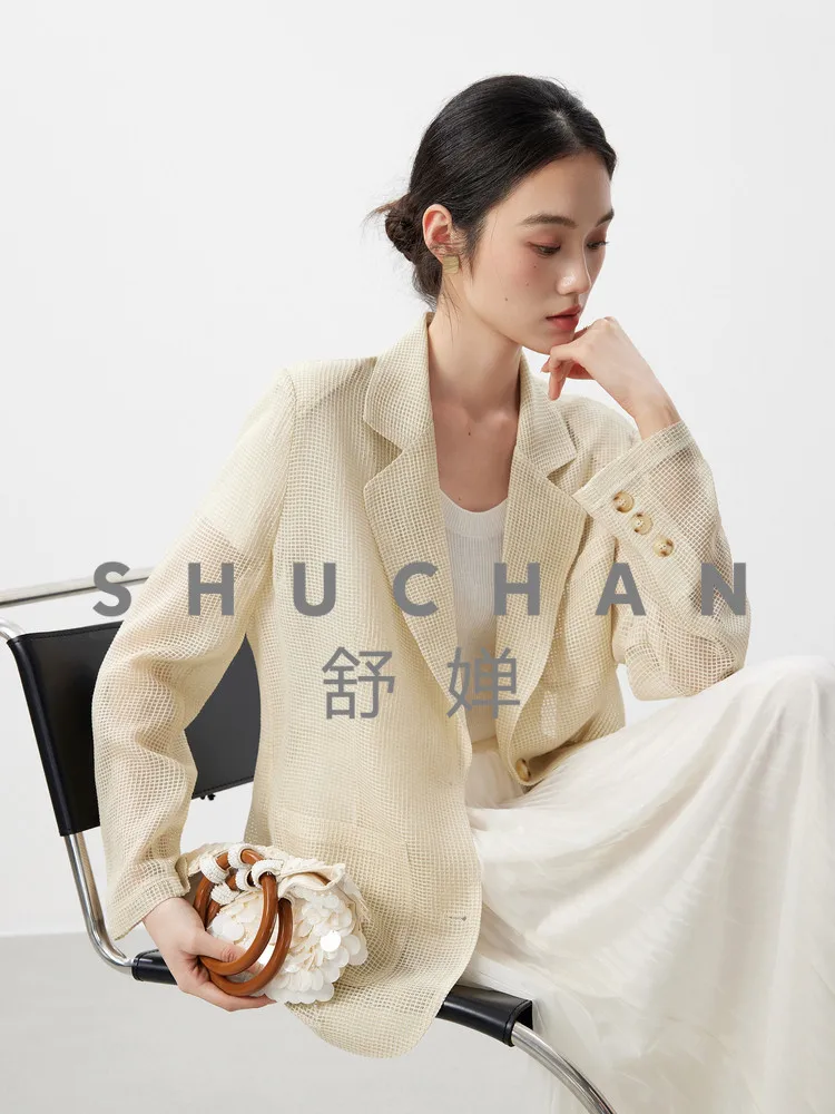 

Hollow Out Blazer Women Extravagant Old Money French Grid Hollow Turned Barred Collar Profile Suit 26 Spring New